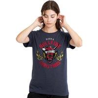 Stranger Things Women's Hellfire Christmas T-Shirt, Deep Navy | Size: 2XL