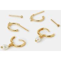 Accessorize Women's 3-Pack 14ct Gold-Plated Pearl & Stud Hoop Earrings in Cream