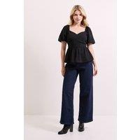 Dorothy Perkins Women's Sweetheart Tie Back Puff Sleeve Top in Black | Size: 10