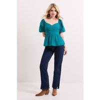 Dorothy Perkins Women's Sweetheart Tie Back Puff Sleeve Top in Teal | Size: 8