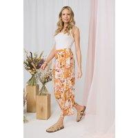 Izabel London Women's Patchwork Print High Waist Wide Leg Trousers in Orange | Size: 8