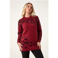 Roman Women's Petite Animal Print Longline Stretch Jumper in Wine | Size: 14