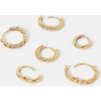 Accessorize Women's 3-Pack 14ct Gold-Plated Twist Clicker Hoop Earrings in Gold
