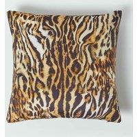 Homescapes Tiger Print Velvet Cushion 46 x 46 cm in Gold