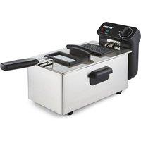 Geepas Deep Fat Chip Fryer 3L Basket Oil Fried Chips Safe Basket Handle Window in Metallic Silver