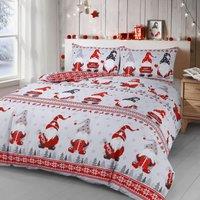 Velosso Xmas Gonks Cotton Rich Printed Duvet Cover & Pillowcase Set in Red | Size: Single