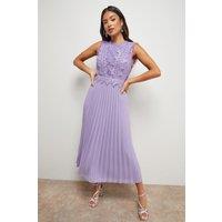 Oasis Women's Petite Lace Pleated Sleeveless Midi Dress in Mink | Size: 10