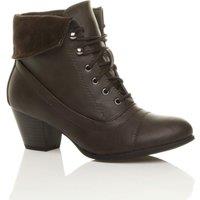 AJVANI Women's Mid Cuban Heel Pixie Lace Up Granny Ankle Boots in Brown | Size: 8