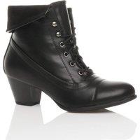 AJVANI Women's Mid Cuban Heel Pixie Lace Up Granny Ankle Boots in Black | Size: 8