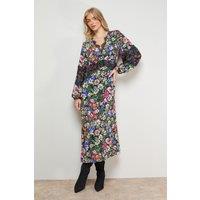 Oasis Women's Printed Lace Insert Bias Midi Dress | Size: 8