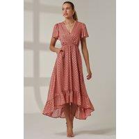 Jolie Moi Women's Metallic Effect Angel Sleeve Maxi Dress in Coral | Size: 16