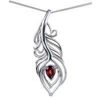 Ojewellery Women's Garnet Peacock Red Pendant Necklace in Silver | Size: 22 inches