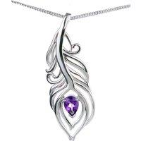 Ojewellery Women's Amethyst Peacock Feather Pendant Necklace in Silver | Size: 22 inches