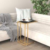 Berkfield Home Computer Side Table Black Marble 50x35x65 cm Tempered Glass | Size: 50 x 35 x 65 cm