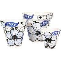 Verano Spanish Ceramics Blue Flowers Hand Painted Set of 3 Outdoor Garden Classic Plant Pots (D) 16-29cm