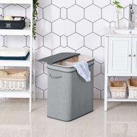 HOMCOM Wooden Laundry Basket Compartment Flip Lid Removable Lining Handles in Grey | Size: Large