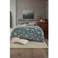 Deyongs Woodland Folk Animal Print Fleece Duvet Cover Set with Cosy Sherpa Reverse in Dark Green | Size: Single