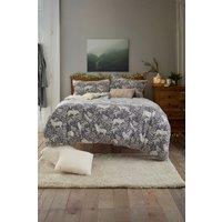 Deyongs Woodland Folk Animal Print Fleece Duvet Cover Set with Cosy Sherpa Reverse in Grey | Size: Double