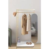 Living and Home Modern Metal Indoor Bedroom Clothes Rail with Mirror in Gold