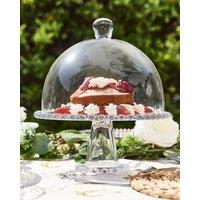 Dibor Bella Perle Glass Beaded Christmas Table Decor Cake Stand with Dome, Cake Holder Gift Idea in Clear