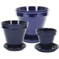 Verano Spanish Ceramics Dipped Green Hand Painted Set of 3 Classic Pots & Drainage Plates (D) 16-29cm in Blue