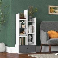 Costway 7 Tier Bookshelf Open Storage Wood Bookcase Organizer Display Shelf w/ Drawer in White