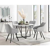FurnitureboxUK Adley Grey Concrete Effect Round Dining Table & 4 Falun Black Leg Fabric Chairs in Light Grey