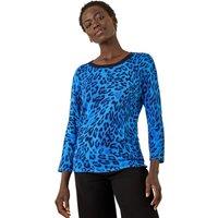 Roman Women's Animal Print V-Neck Knit Jumper in Blue | Size: 14