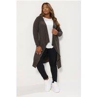 Yours Women's Ribbed Midaxi Waterfall Cardigan in Brown | Size: 26-28