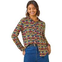 Roman Women's Geo Print Stretch Top in Orange | Size: 14