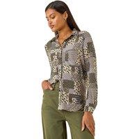 Roman Women's Patchwork Print Stretch Top in Grey | Size: 18