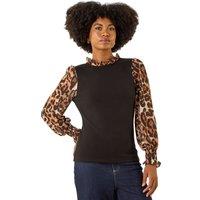 Roman Women's Animal Print Sleeve Stretch Top in Black | Size: 18
