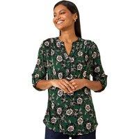 Roman Women's Floral Puff Print Stretch Shirt in Green | Size: 14