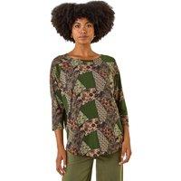 Roman Women's Floral Patchwork Stretch Top in Green | Size: 18