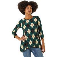 Roman Women's Jacquard Stretch Tunic Top in Teal | Size: 14