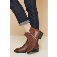 Good For the Sole Women's : Wide Fit Mira Material Mix Zip Low Heel Ankle Boots in Tan | Size: 3