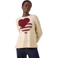 Roman Women's Heart Crew Neck Knit Jumper in Ivory | Size: 20