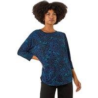 Roman Women's Animal Print Stretch Top in Blue | Size: 12