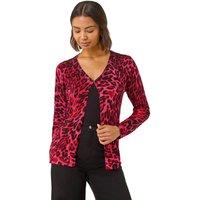 Roman Women's Hotfix Animal Print Knit Cardigan in Red | Size: 12