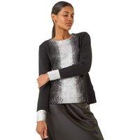 Roman Women's Foil Print Crew Neck Knit Jumper in Black | Size: 10