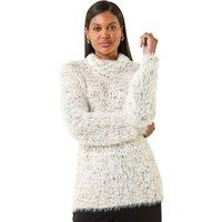 Roman Women's Fluffy High Neck Knit Jumper in Ivory | Size: 14