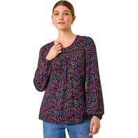 Roman Women's Floral Print Trim Stretch Top in Purple | Size: 12