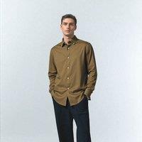 TopLook London Men's Mens Smart-Casual Shirt Cotton Regular Fit Semi-Formal Shirt in Olive | Size: Large