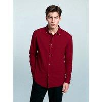 TopLook London Men's Mens Smart-Casual Button-Down Shirt - 100% Cotton Regular Fit Semi-Formal Shirt in Wine | Size: Small