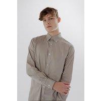TopLook London Men's Mens Smart-Casual Button-Down Shirt - 100% Cotton Regular Fit Semi-Formal Shirt in Taupe | Size: Small