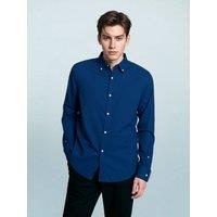 TopLook London Men's Mens Smart-Casual Button-Down Shirt - 100% Cotton Regular Fit Semi-Formal Shirt in Dark Navy | Size: XS