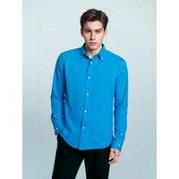 TopLook London Men's Mens Smart-Casual Button-Down Shirt - 100% Cotton Regular Fit Semi-Formal Shirt in Bright Blue | Size: XS
