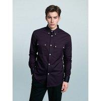 TopLook London Men's Mens Business Casual Shirt - Cotton Long Sleeve with Pockets in True Black | Size: Medium