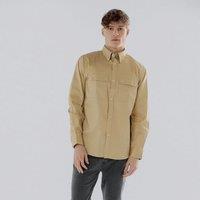 TopLook London Men's Mens Business Casual Shirt - Cotton Long Sleeve with Pockets in Beige | Size: Small