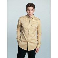 TopLook London Men's Mens Business Casual Shirt - Cotton Long Sleeve with Pockets in Ivory | Size: Large